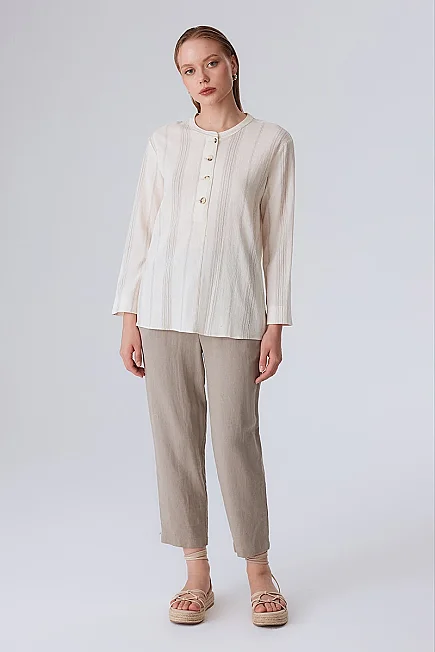 Striped Cotton Blouse - Ecru - Gusto