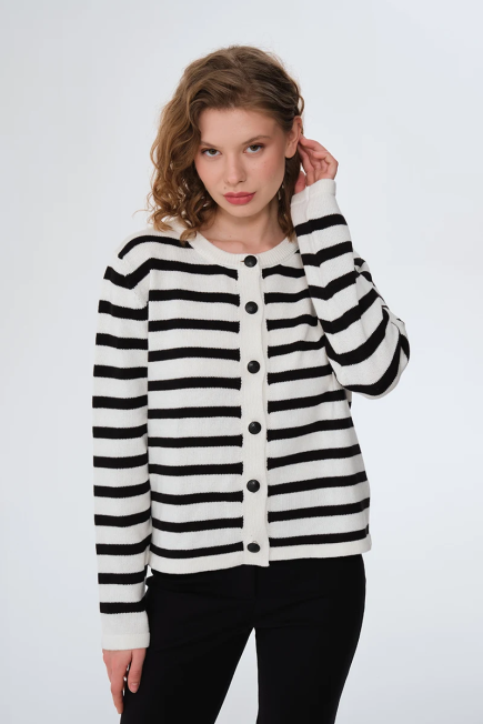 Striped Cotton Knitwear Cardigan - Ecru Ecru
