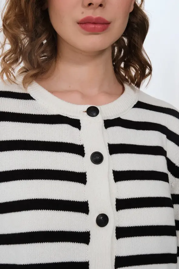Striped Cotton Knitwear Cardigan - Ecru - 4