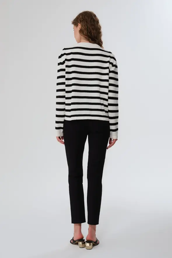 Striped Cotton Knitwear Cardigan - Ecru - 5