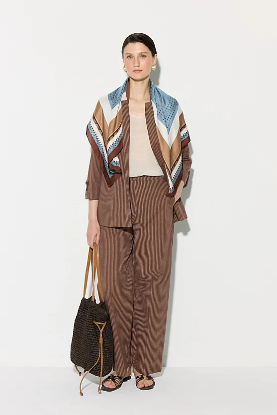 Striped Cotton Linen Jacket - Brown - Gusto