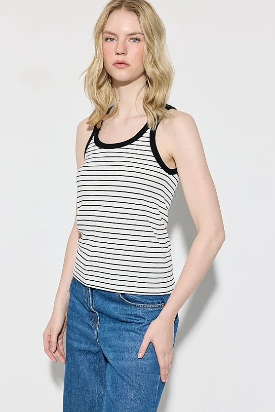 Striped Cotton Tank Top - Black - 3