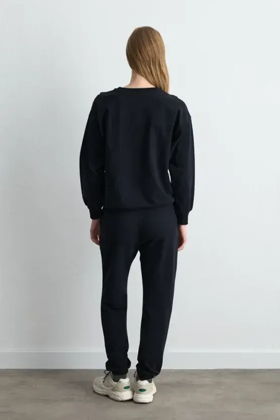 Striped Embroidered Cotton Sweatshirt - Black - 8