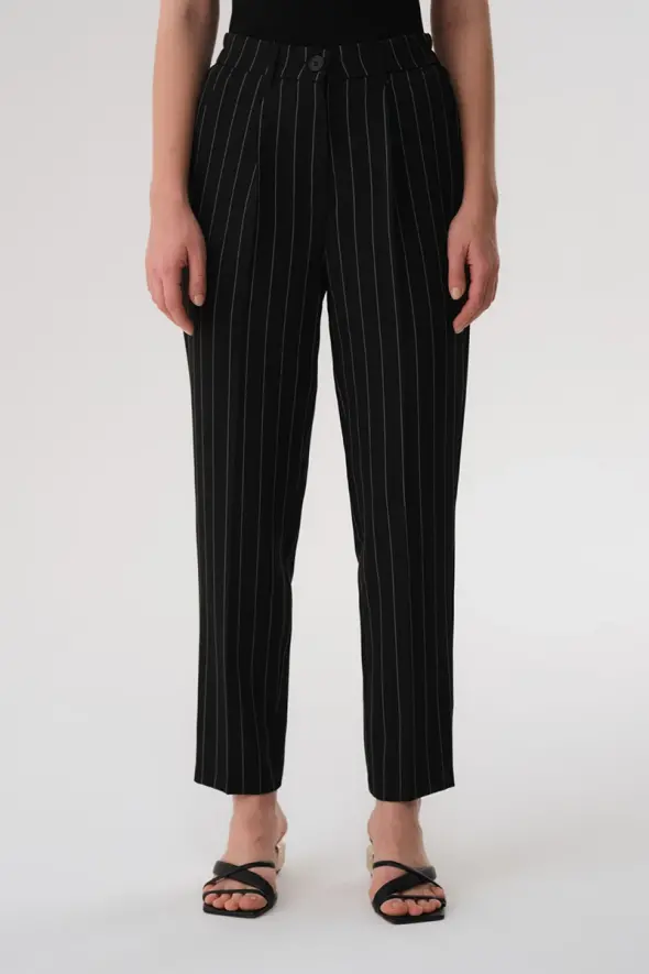 Striped Fabric Pants - Black - 1
