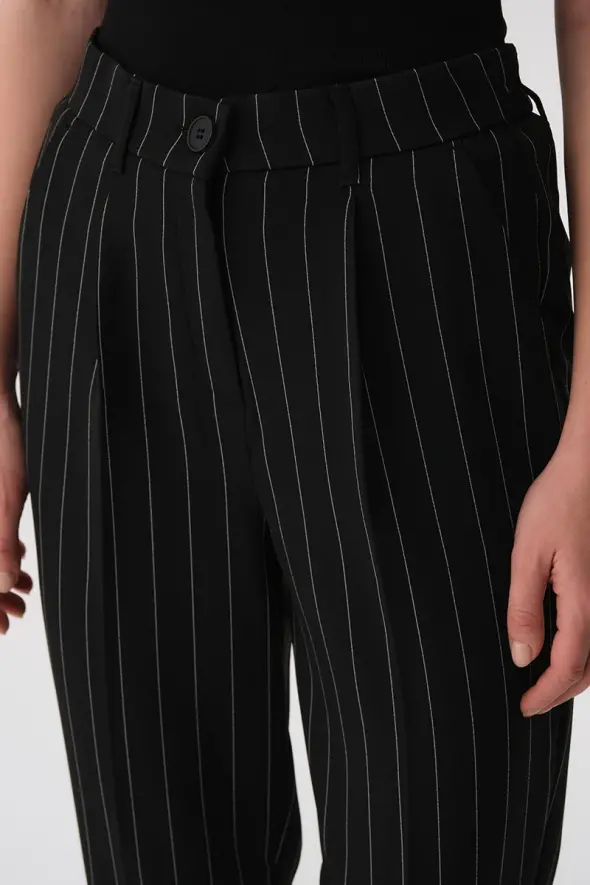 Striped Fabric Pants - Black - 4