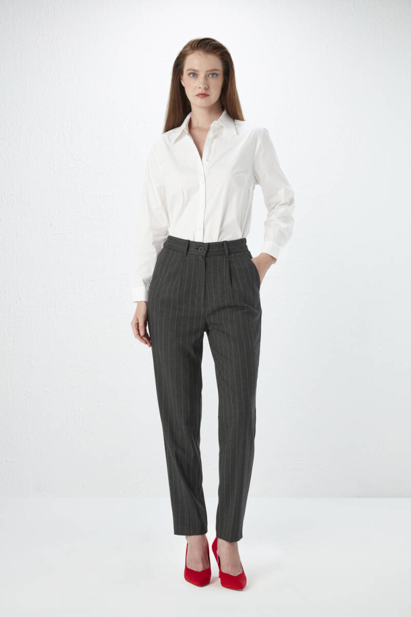 Striped Fabric Pants - Gray - 2