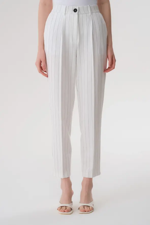 Striped Fabric Pants - White - 1