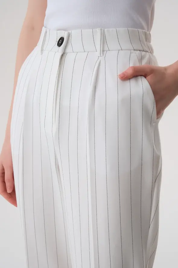 Striped Fabric Pants - White - 4