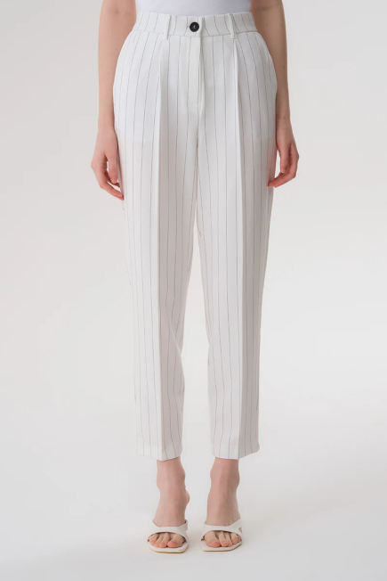 Striped Fabric Pants - White - Gusto