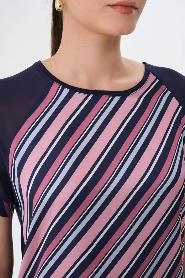 Striped Front T-Shirt - Navy Blue - 3