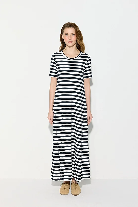 Striped Knit Dress - Navy Blue - Gusto