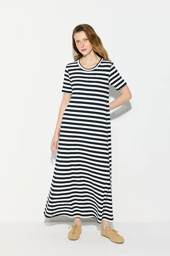 Striped Knit Dress - Navy Blue - 3