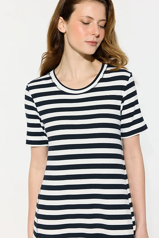 Striped Knit Dress - Navy Blue - Gusto