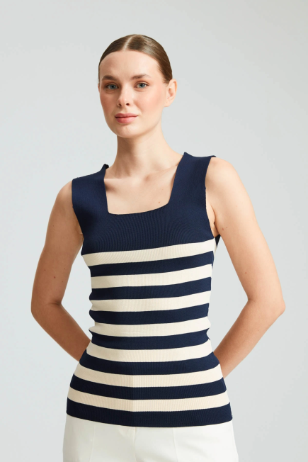 Striped Knitwear Tank - Navy Blue Navy Blue