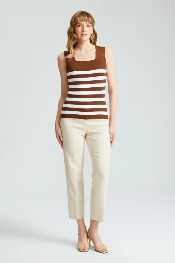 Striped Knitwear Tank Top - Brown - 2