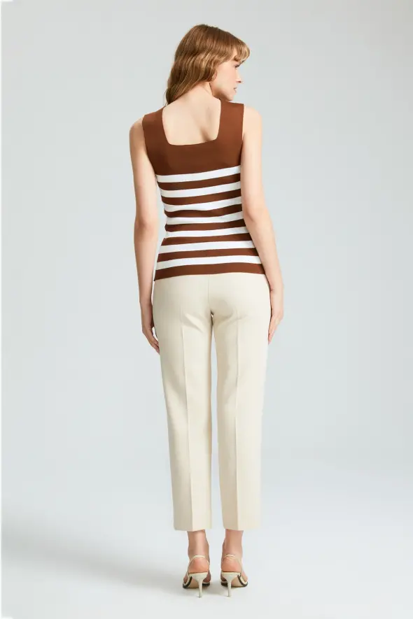 Striped Knitwear Tank Top - Brown - 7