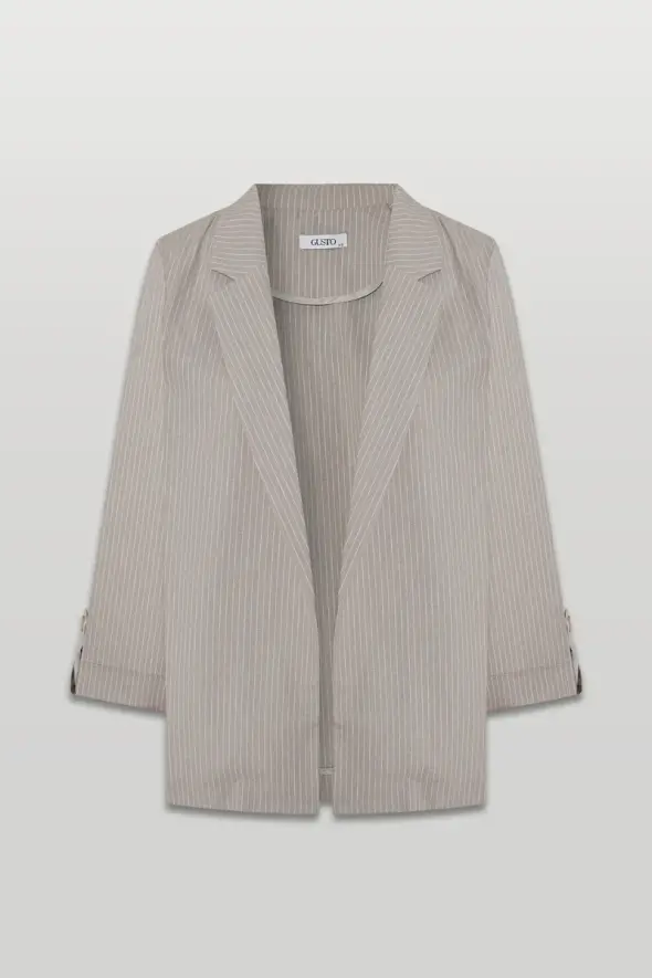 Striped Linen Jacket - Mink - 1