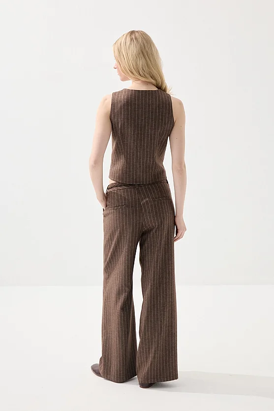Striped Linen Knit Belted Pants - Brown - 6