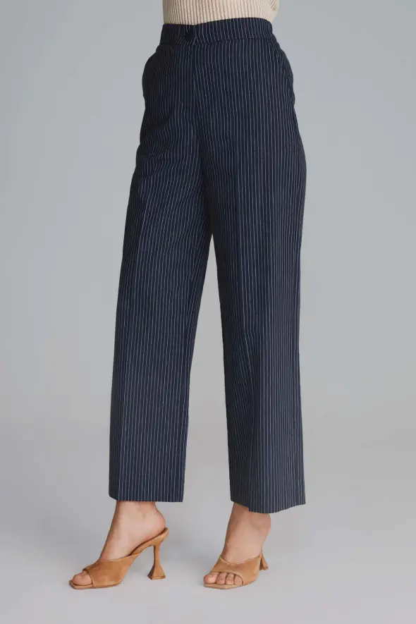 Striped Linen Pants - Navy Blue - 1