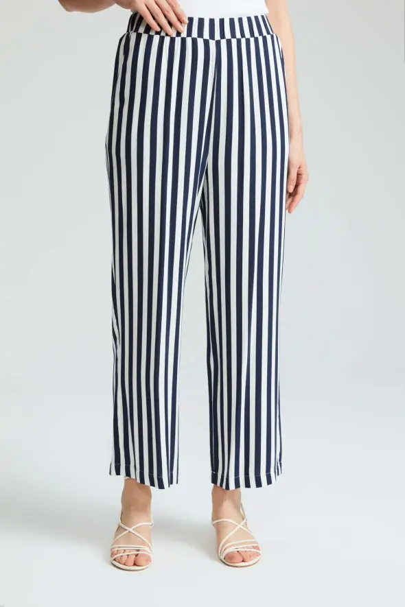 Striped Linen Pants - Navy Blue - 1