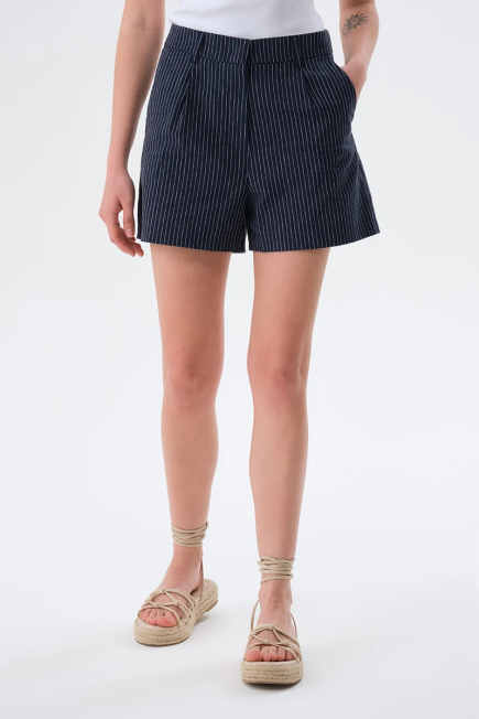Striped Linen Shorts - Navy Blue Navy Blue