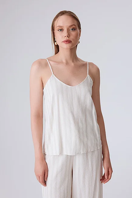 Striped Linen-Texture Tank Top - Ecru Ecru