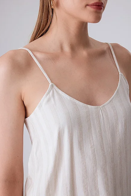 Striped Linen-Texture Tank Top - Ecru - 5
