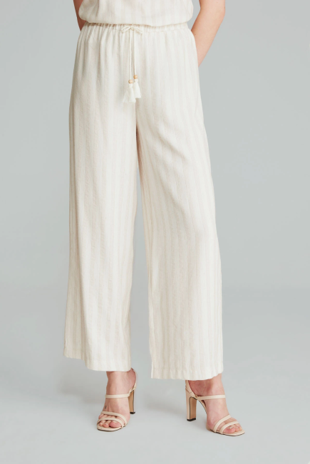 Striped Linen Textured Pants - Ecru Ecru