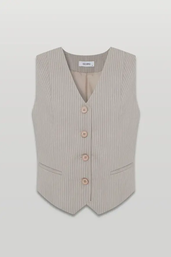 Striped Linen Vest - Mink - 5