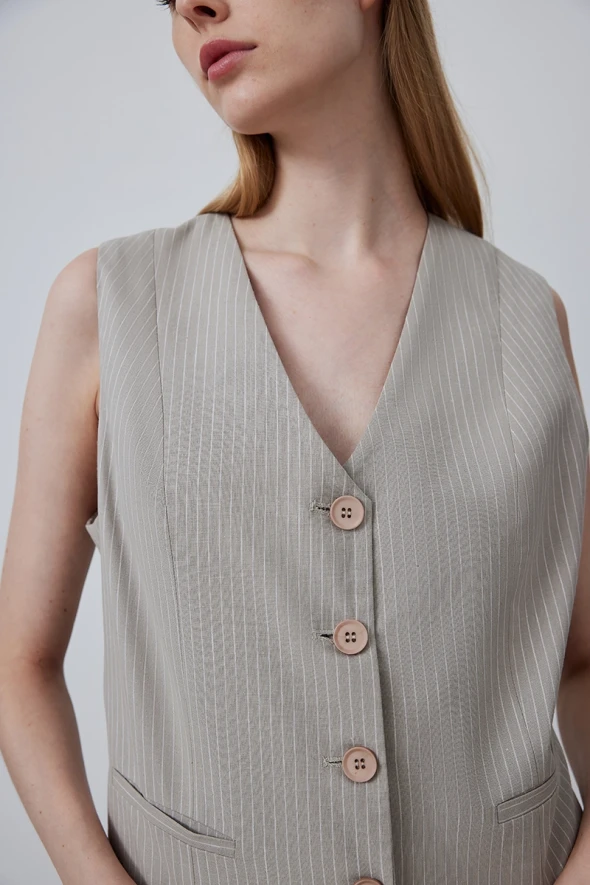 Striped Linen Vest - Mink - 3