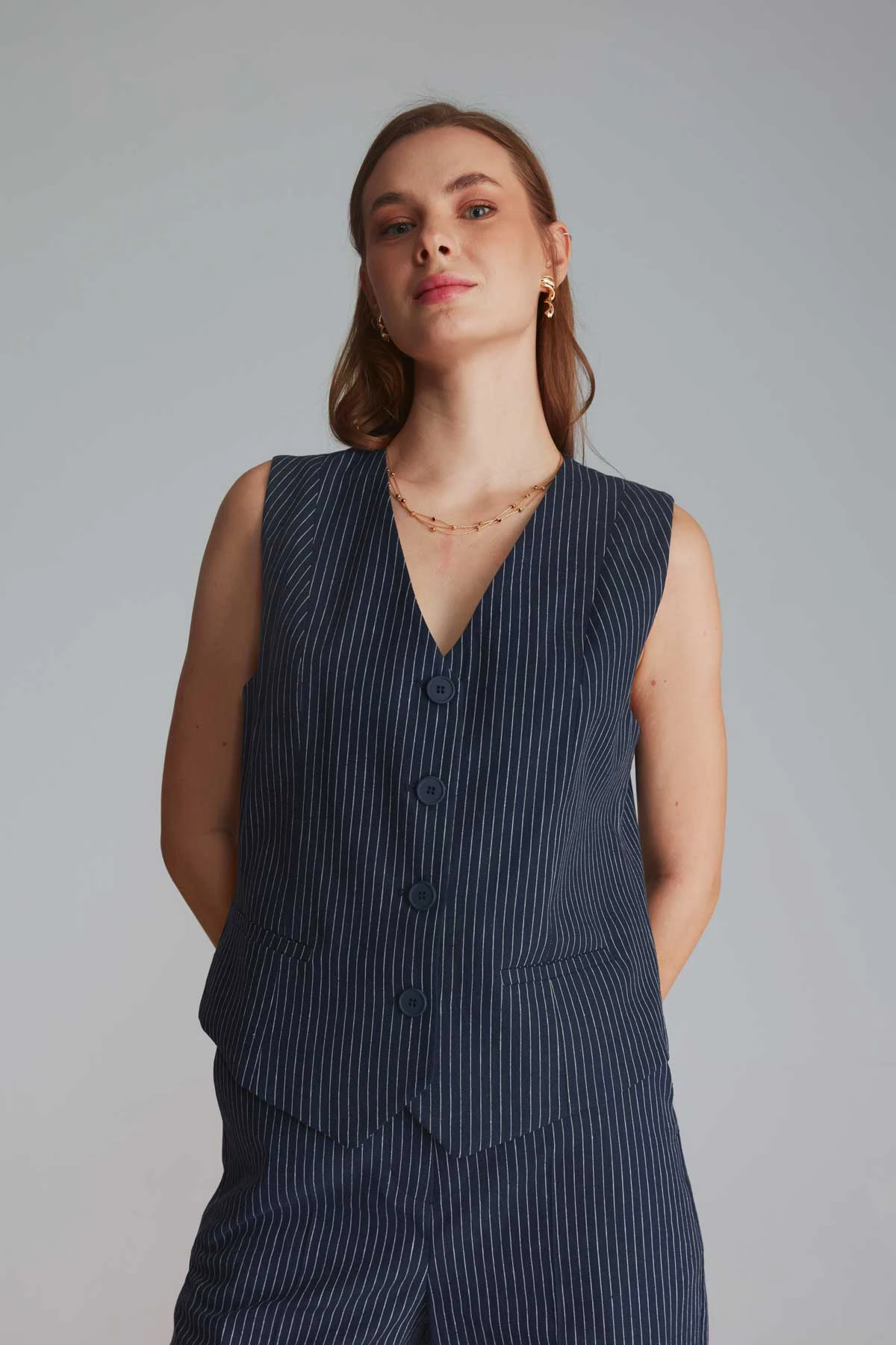 Navy Linen Vest