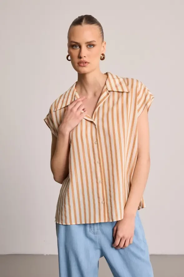 Striped Lurex Shirt - Ecru - 1