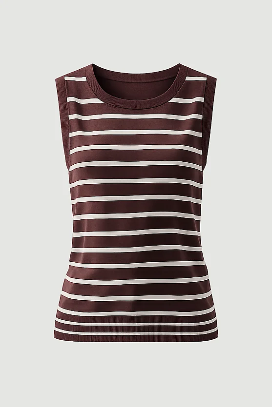 Striped Mercerized Knit Blouse - Brown - Gusto