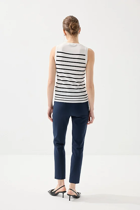 Striped Mercerized Knit Blouse - White - 5
