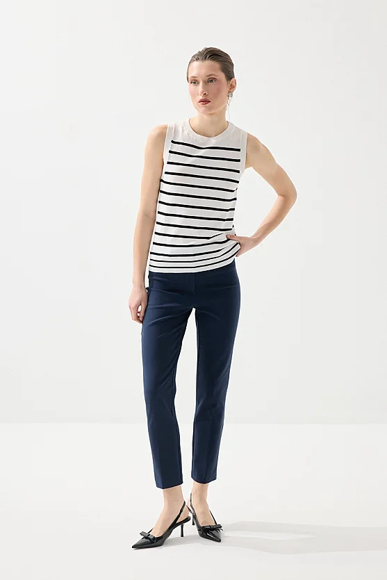 Striped Mercerized Knit Blouse - White - 2