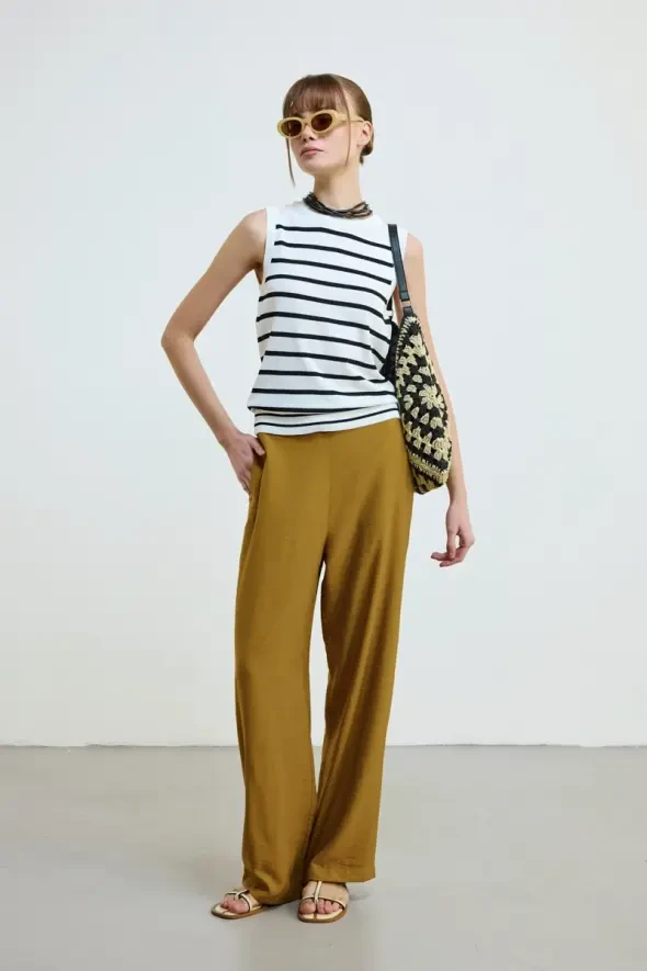 Striped Mercerized Knit Tank Top - White - 1