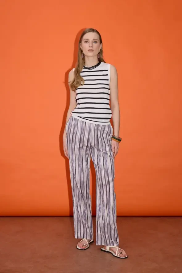 Striped Muslin Cotton Pants - Lilac - 2