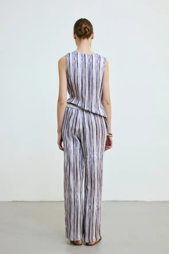 Striped Muslin Cotton Pants - Lilac - 6