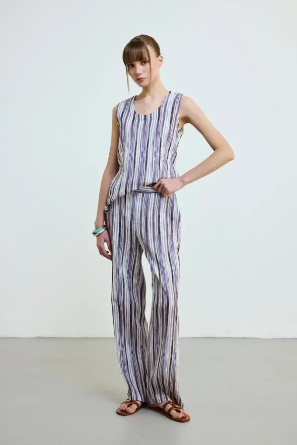 Striped Muslin Cotton Pants - Lilac - 1