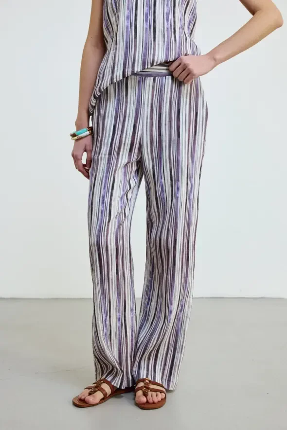 Striped Muslin Cotton Pants - Lilac - 3