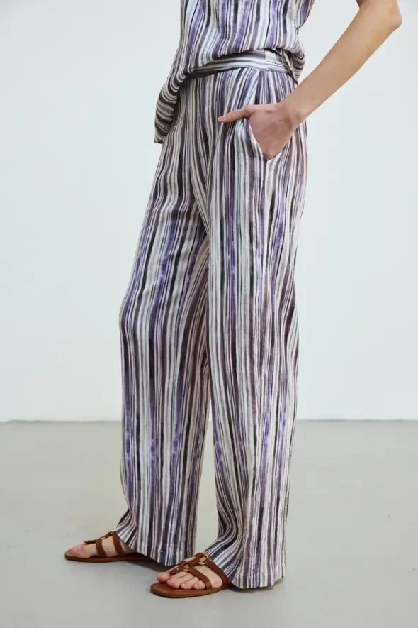 Striped Muslin Cotton Pants - Lilac - 5