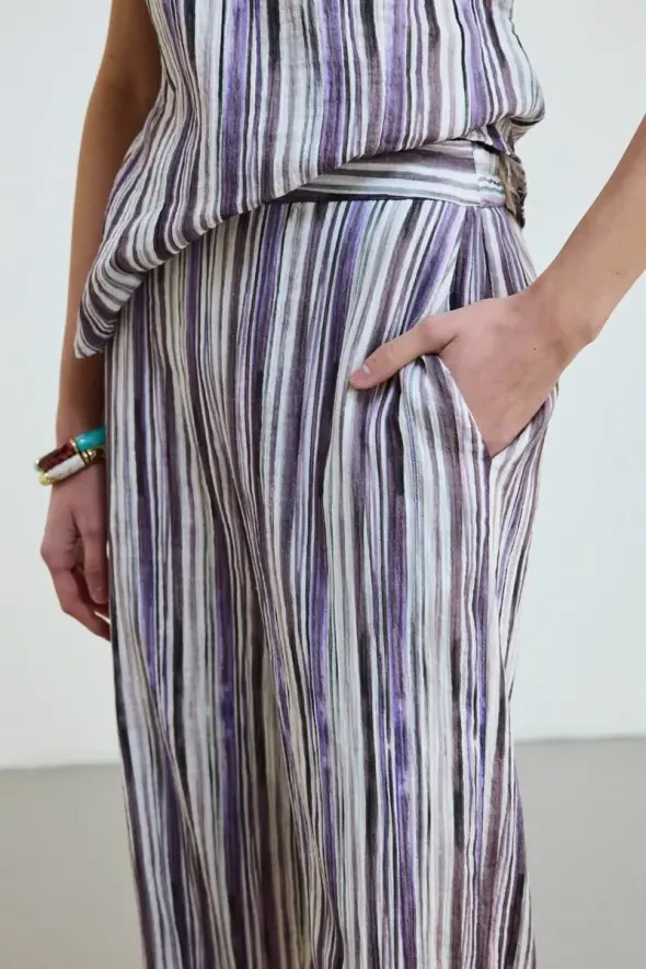 Striped Muslin Cotton Pants - Lilac - 4