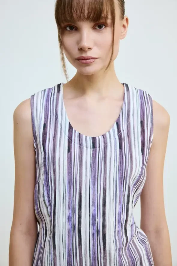 Striped Muslin Cotton Tank Top - Lilac - 4