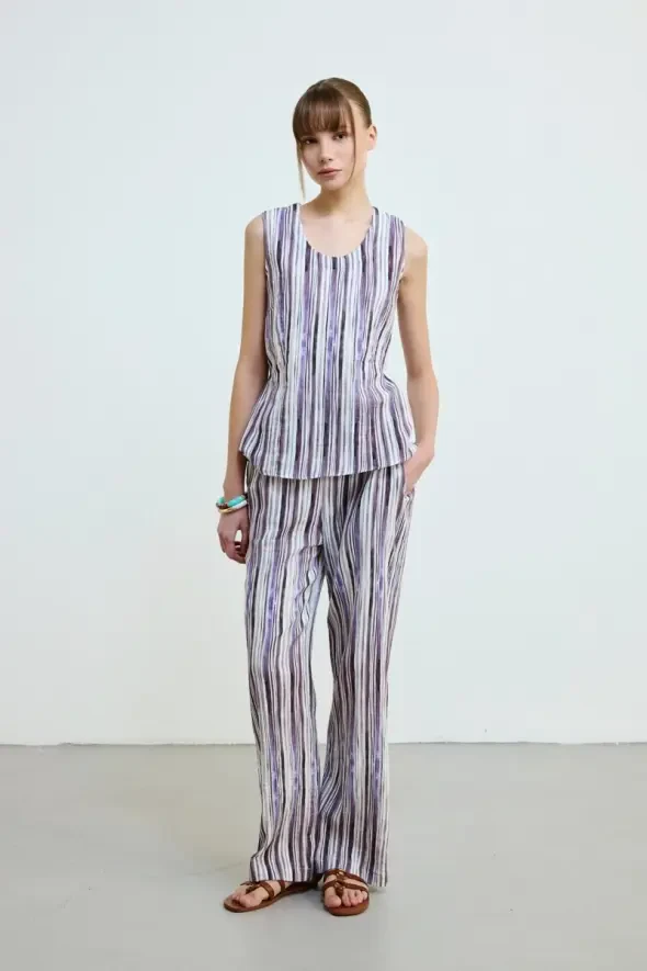 Striped Muslin Cotton Tank Top - Lilac - 2