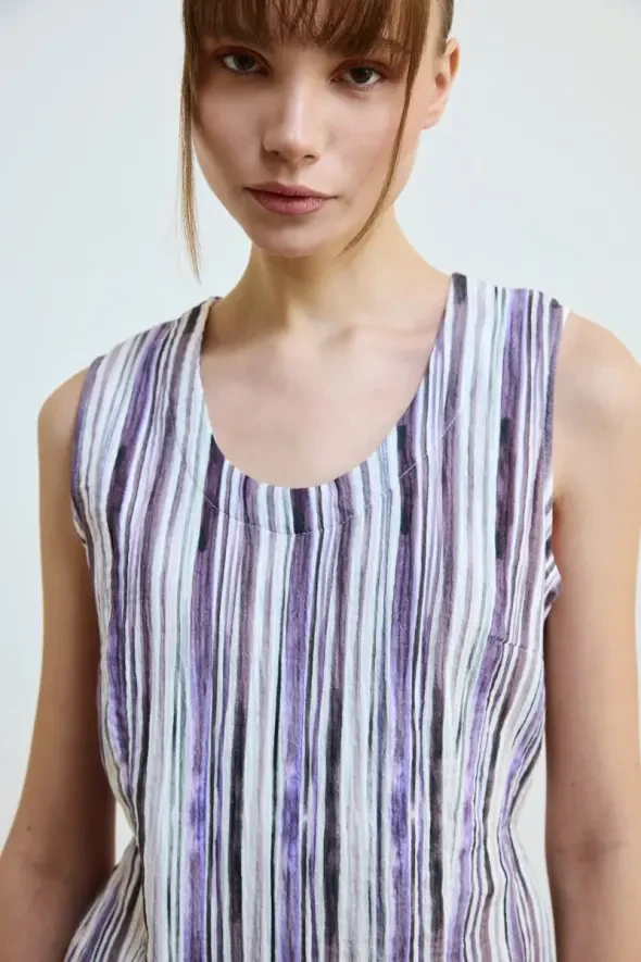 Striped Muslin Cotton Tank Top - Lilac - 5