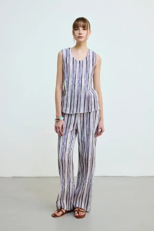 Striped Muslin Cotton Tank Top - Lilac - 3