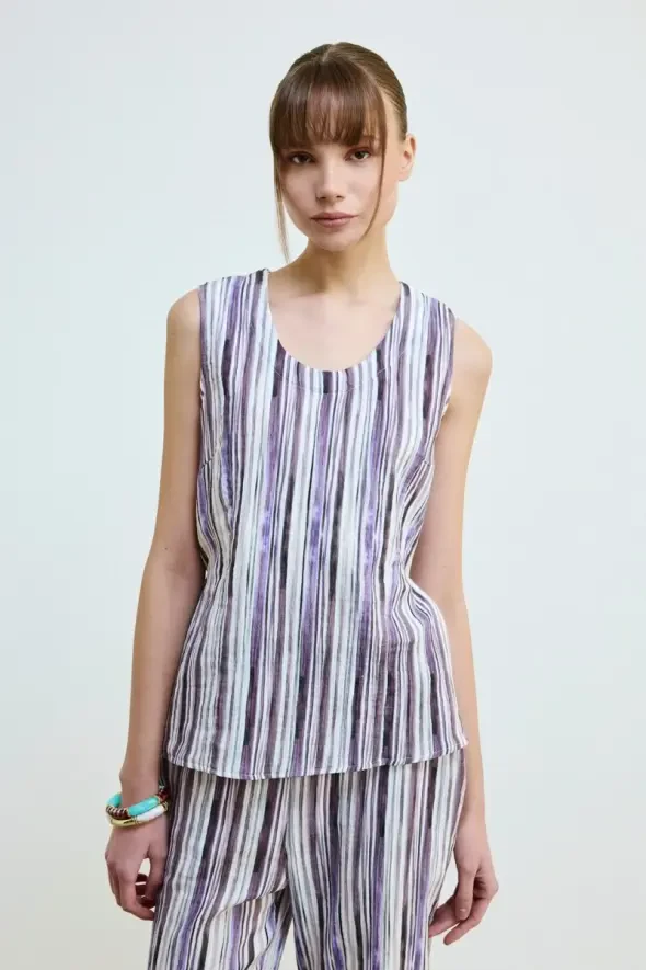 Striped Muslin Cotton Tank Top - Lilac - 1