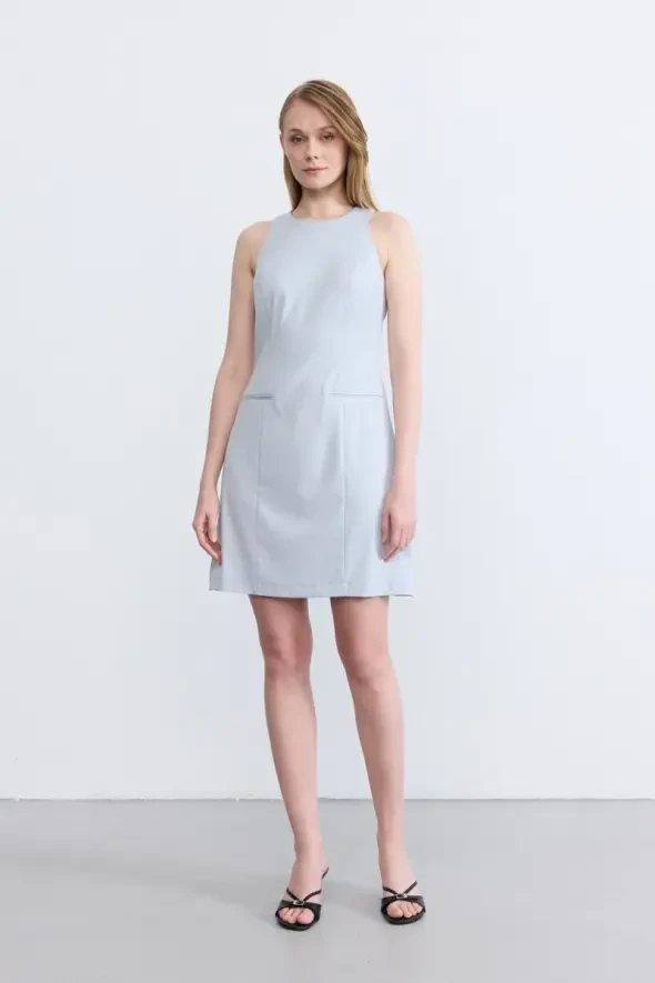 Striped Pinafore Dress - Blue - 1