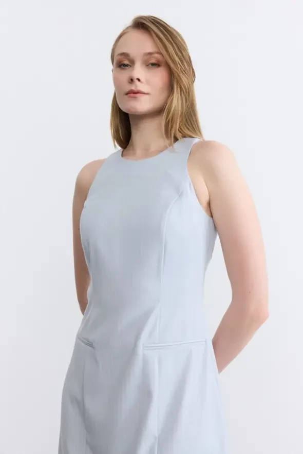 Striped Pinafore Dress - Blue - 5