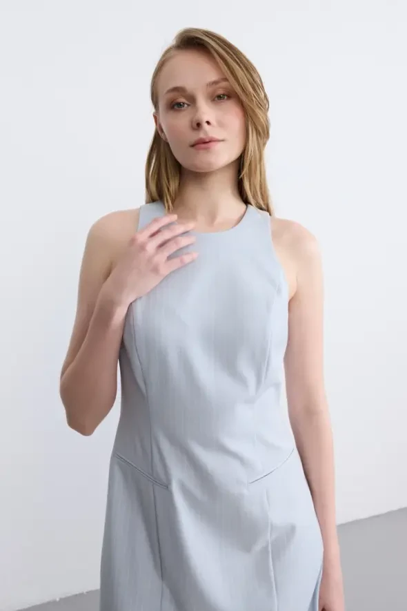 Striped Pinafore Dress - Blue - 6